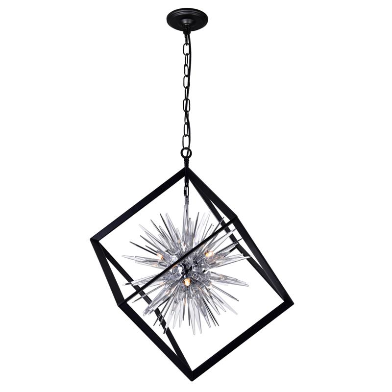 CWI Lighting Starburst 6 Light Contemporary Metal Chandelier in Chrome/Black