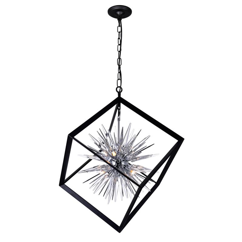 CWI Lighting Starburst 6 Light Contemporary Metal Chandelier in Chrome/Black