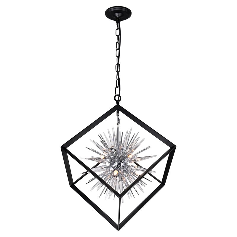 CWI Lighting Starburst 6 Light Contemporary Metal Chandelier in Chrome/Black