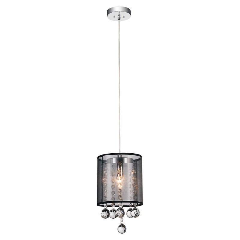 CWI Lighting Radiant 1 Light Drum Shade Metal Mini Pendant in Chrome/Clear