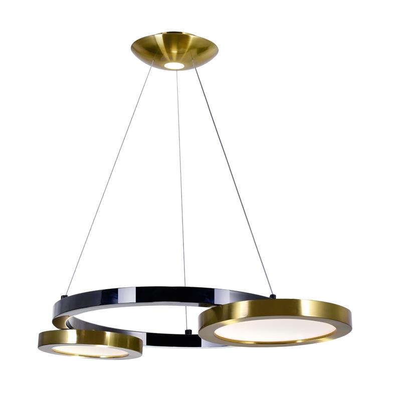 CWI Lighting Deux Lunes Contemporary Metal LED Chandelier in Black/Brass