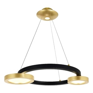 CWI Lighting Deux Lunes Contemporary Metal LED Chandelier in Black/Brass