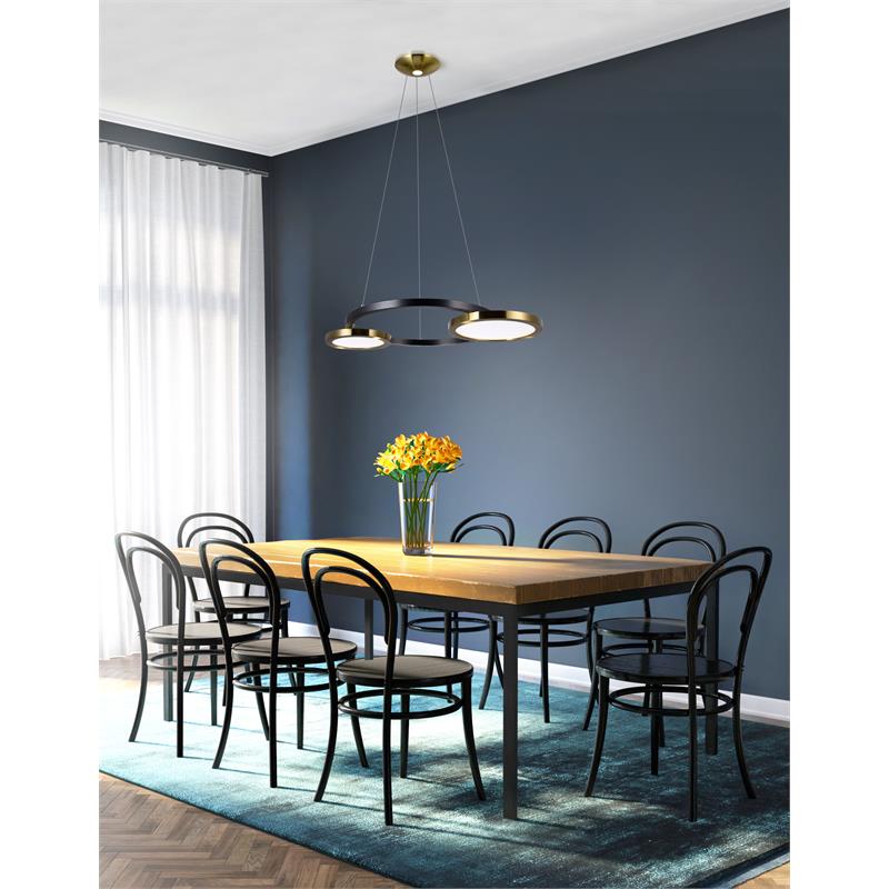 CWI Lighting Deux Lunes Contemporary Metal LED Chandelier in Black/Brass