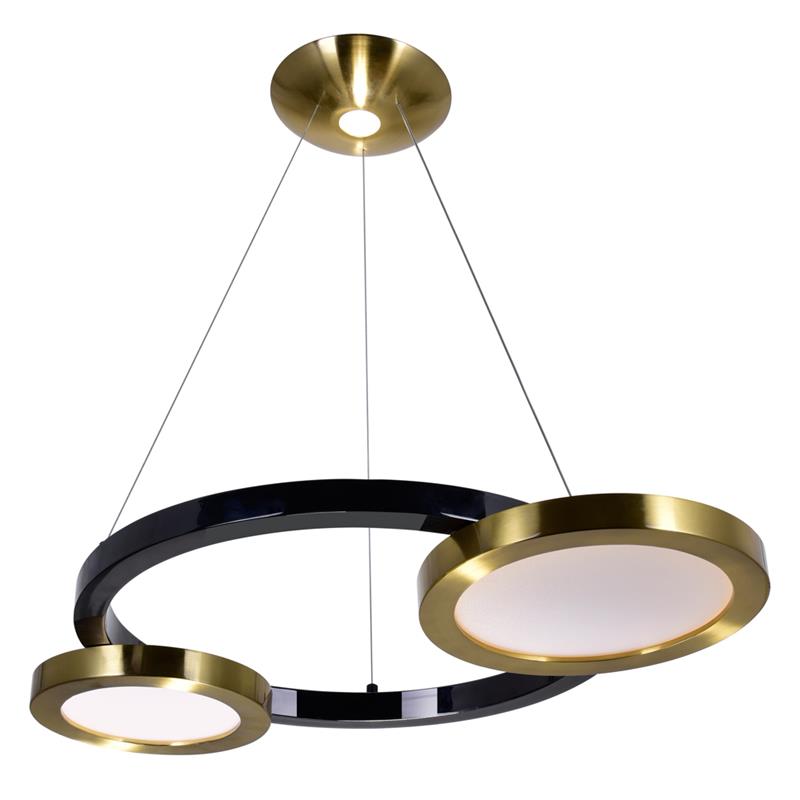 CWI Lighting Deux Lunes Contemporary Metal LED Chandelier in Black/Brass