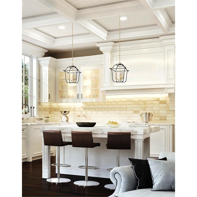 CWI Lighting Tudor 3 Light Contemporary Metal Pendant in Satin Gold/Black