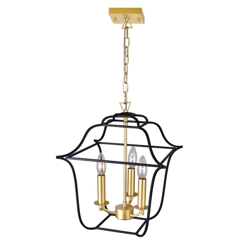 CWI Lighting Tudor 3 Light Contemporary Metal Pendant in Satin Gold/Black