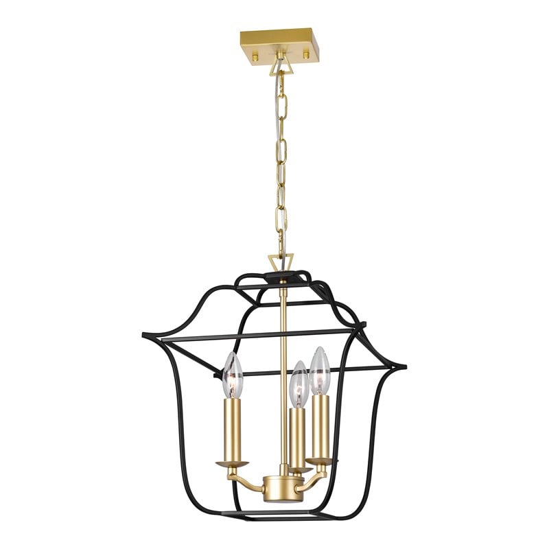 CWI Lighting Tudor 3 Light Contemporary Metal Pendant in Satin Gold/Black