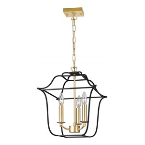 CWI Lighting Tudor 3 Light Contemporary Metal Pendant in Satin Gold/Black