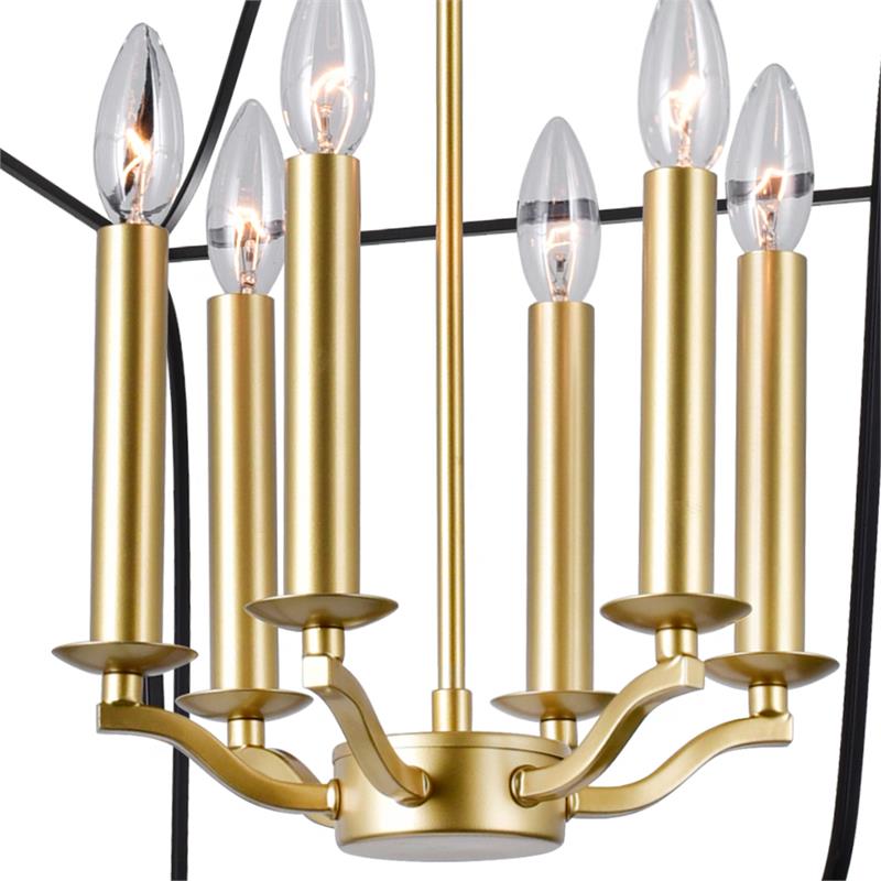CWI Lighting Tudor 6 Light Contemporary Metal Chandelier in Satin Gold/Black