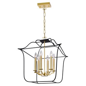 cwi lighting tudor 6-light contemporary metal chandelier in satin gold/black