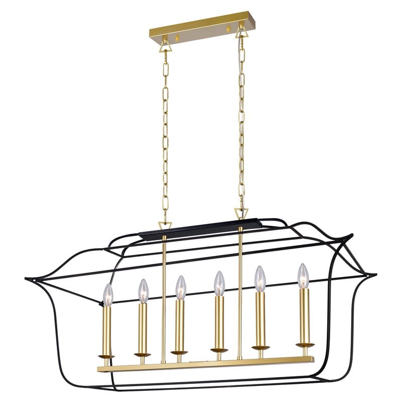CWI Lighting Tudor 6 Light Metal Island/Pool Table Chandelier in Gold/Black