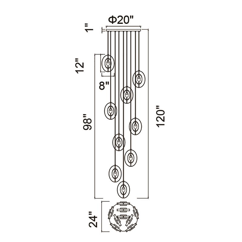 CWI Lighting Iris 9 Light Contemporary Metal Pendant in Brass