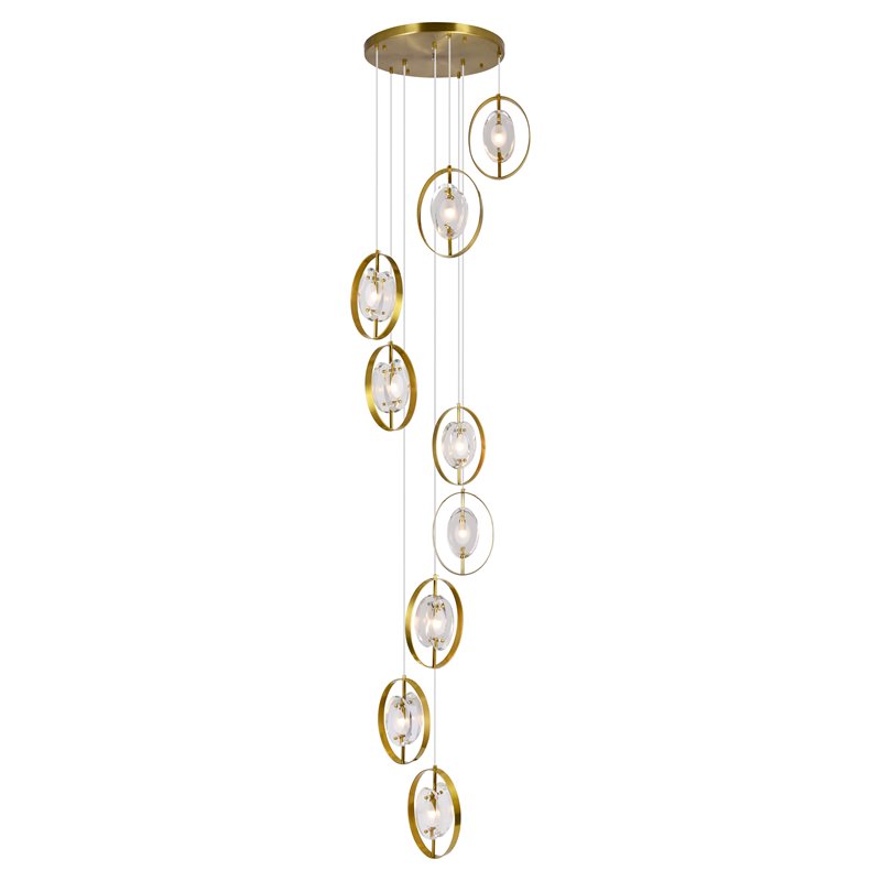CWI Lighting Iris 9 Light Contemporary Metal Pendant in Brass