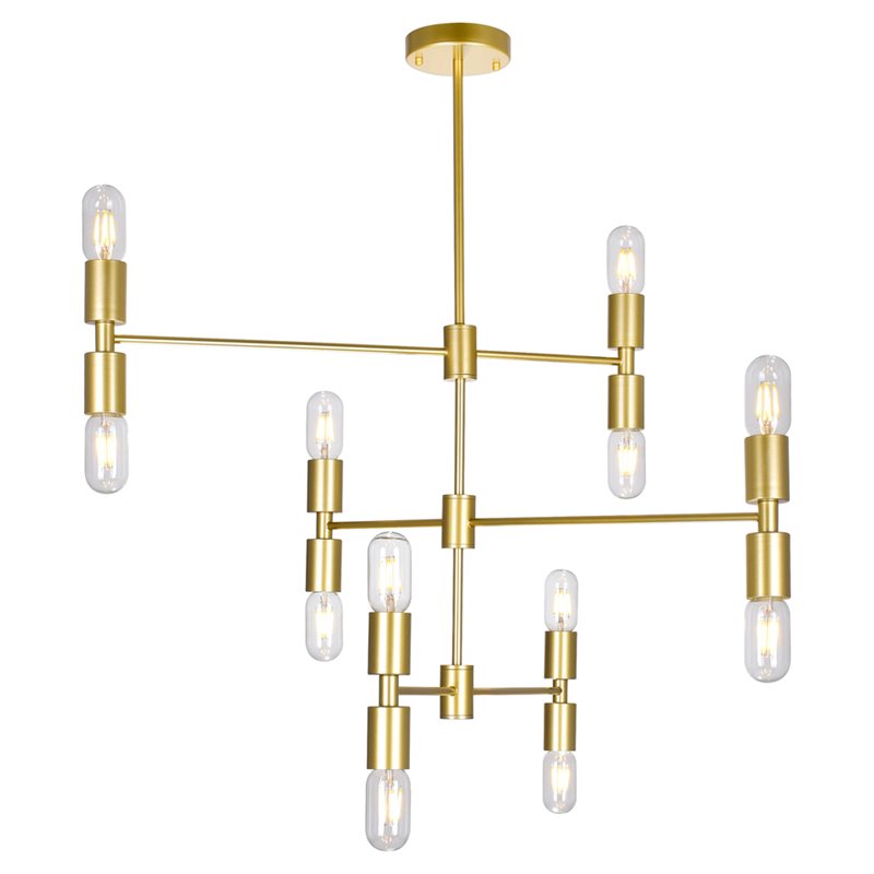 CWI Lighting Hand Crank 12 Light Contemporary Metal Chandelier in Gold