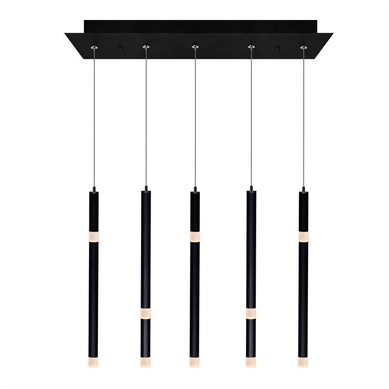 CWI Lighting Flute 5 Light Contemporary Metal LED Chandelier in Black