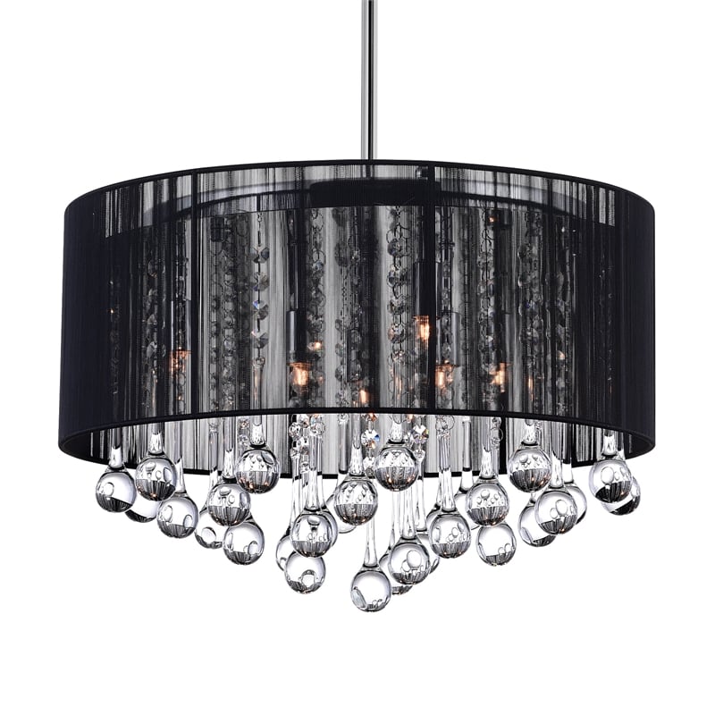 CWI Lighting Water Drop 6 Light Drum Shade Metal Chandelier in Chrome