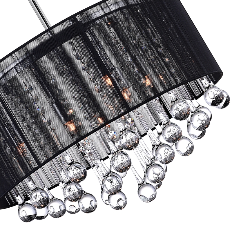 CWI Lighting Water Drop 6 Light Drum Shade Metal Chandelier in Chrome