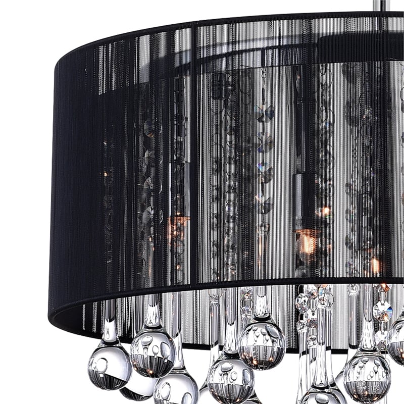 CWI Lighting Water Drop 6 Light Drum Shade Metal Chandelier in Chrome
