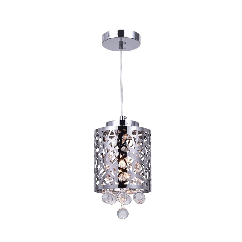 CWI Lighting Eternity 1 Light Drum Shade Metal Mini Pendant in Chrome