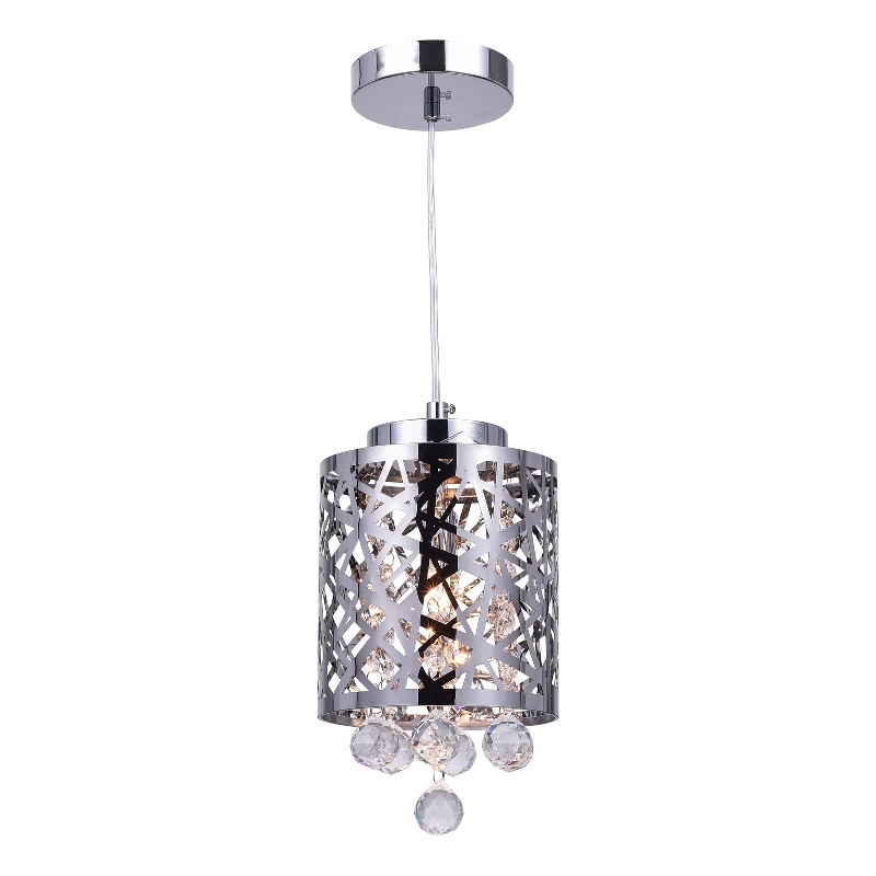 CWI Lighting Eternity 1 Light Drum Shade Metal Mini Pendant in Chrome