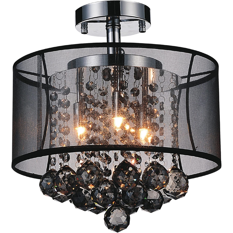 CWI Lighting Radiant 3 Light Metal Flush Mount with Drum Shade in Chrome