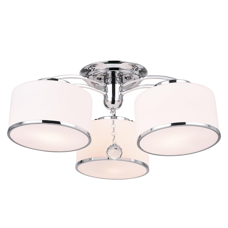 CWI Lighting Frosted 3 Light Drum Shade Metal Flush Mount Light in Chrome