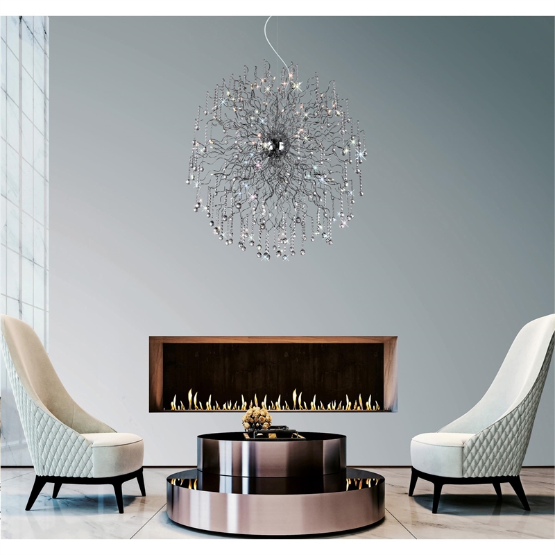 CWI Lighting Cherry Blossom 32 Light Transitional Metal Chandelier in Chrome