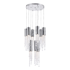 CWI Lighting Extended 9 Light Transitional Metal Pendant in Chrome