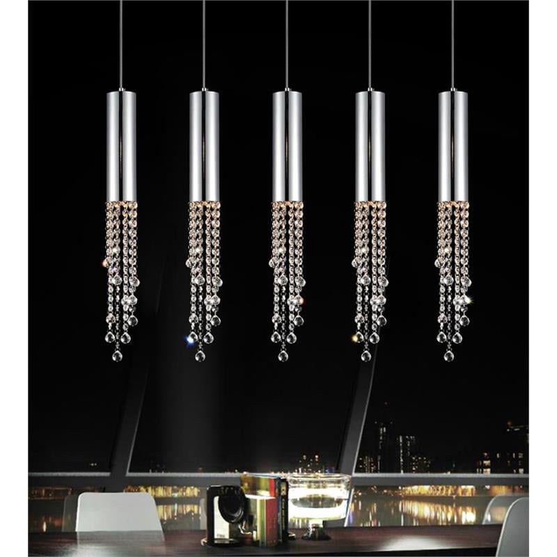 CWI Lighting Extended 5 Light Transitional Metal Pendant in Chrome