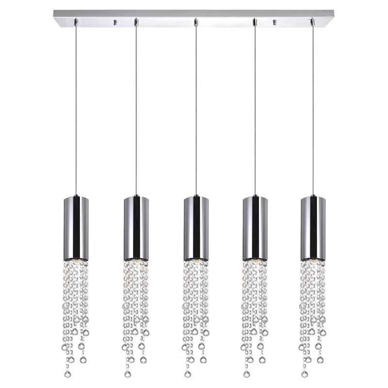 CWI Lighting Extended 5 Light Transitional Metal Pendant in Chrome