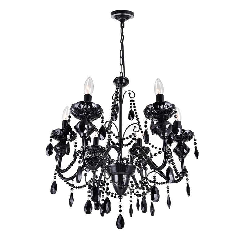 CWI Lighting Keen 6 Light Up Contemporary Metal Chandelier in Black