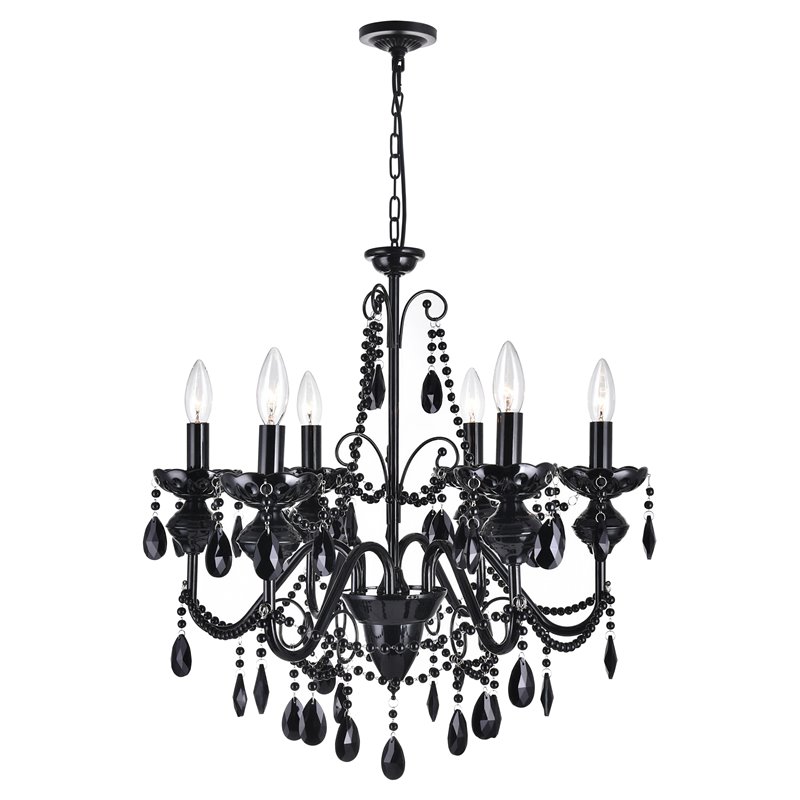 CWI Lighting Keen 6 Light Up Contemporary Metal Chandelier in Black
