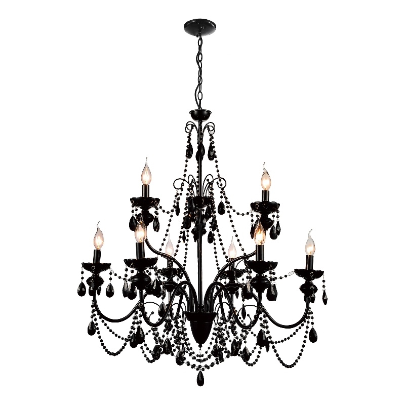 CWI Lighting Keen9 Light Up Contemporary Metal Chandelier in Black