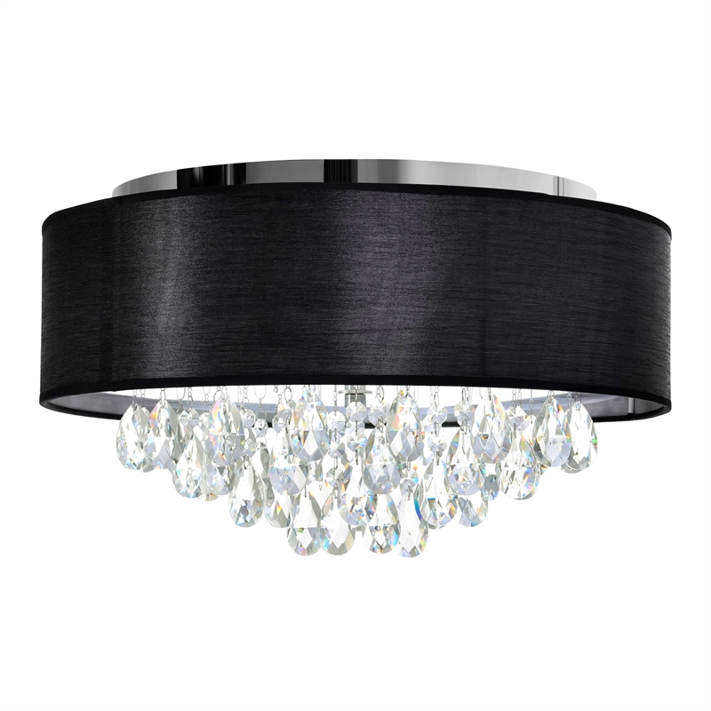 CWI Lighting Dash 4 Light Drum Shade Metal Flush Mount Light in Chrome/Black