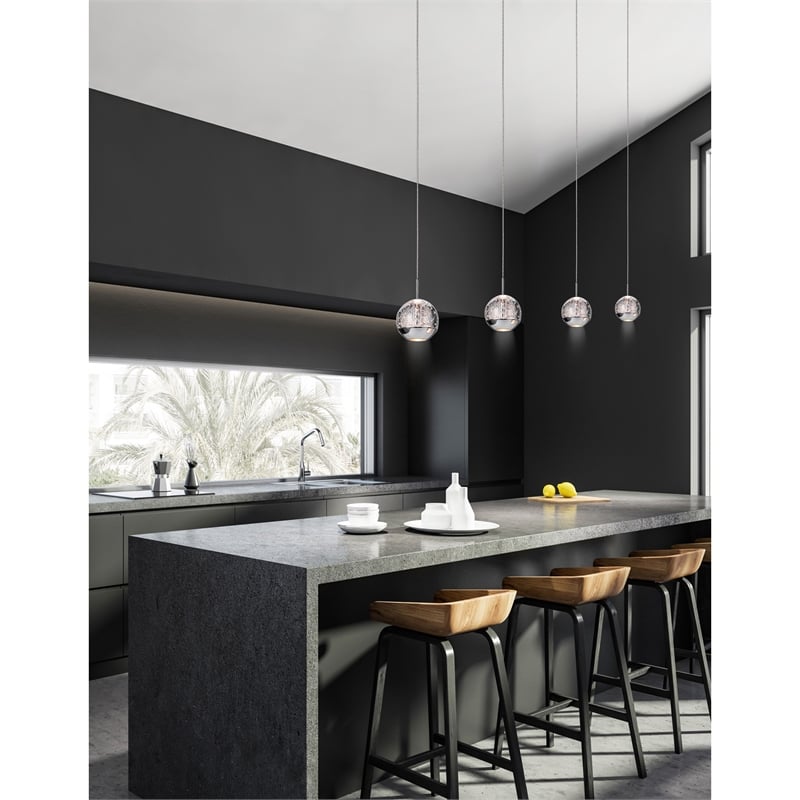 CWI Lighting Perrier 1 Light Down Contemporary Metal Mini Pendant in Chrome