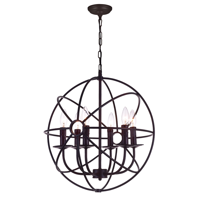 CWI Lighting Arza 6 Light Up Farmhouse Metal Chandelier in Brown