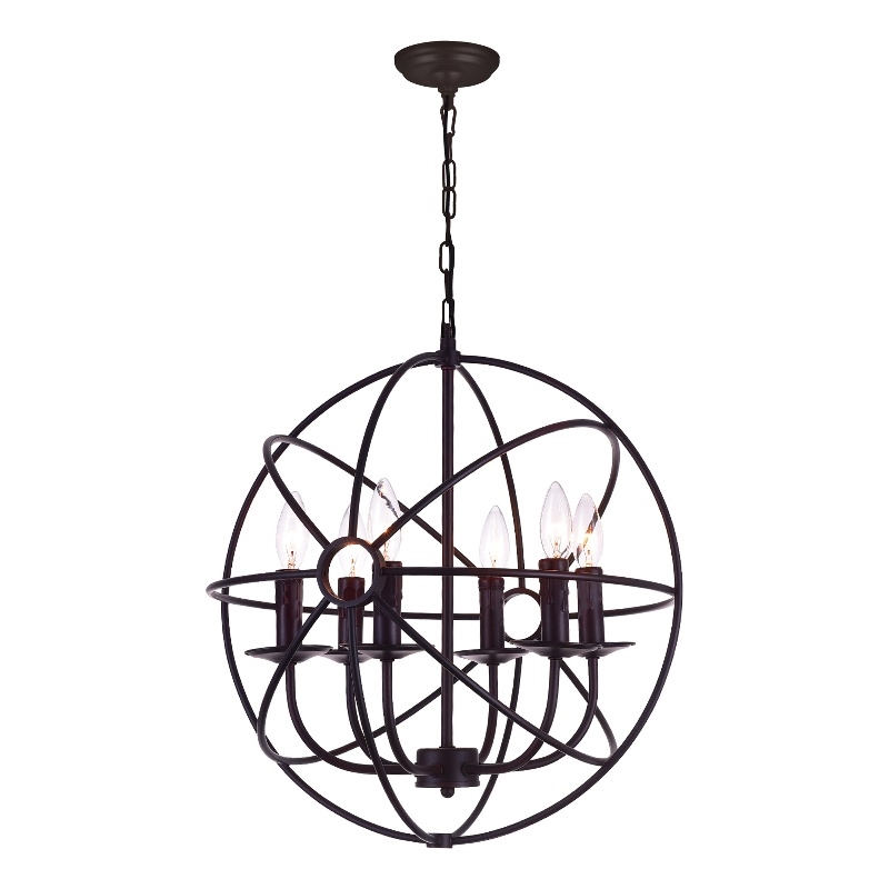 CWI Lighting Arza 6 Light Up Farmhouse Metal Chandelier in Brown