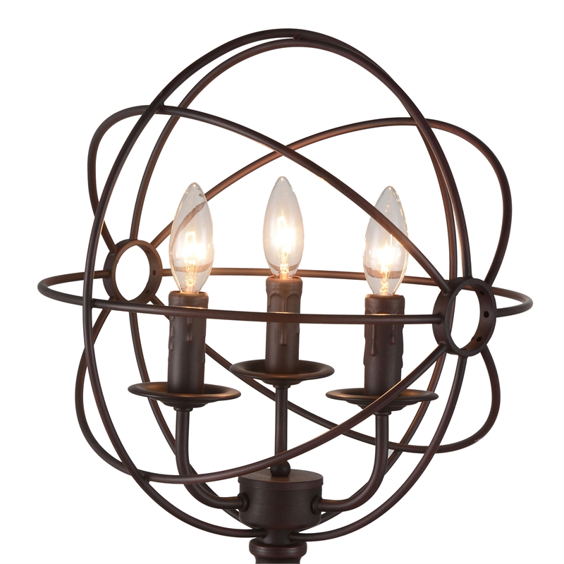 CWI Lighting Arza 3 Light Farmhouse Metal Table Lamp in Brown