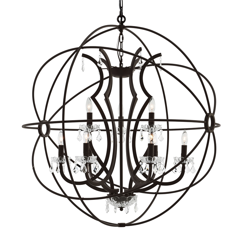 CWI Lighting Campechia 9 Light Up Farmhouse Metal Chandelier in Brown