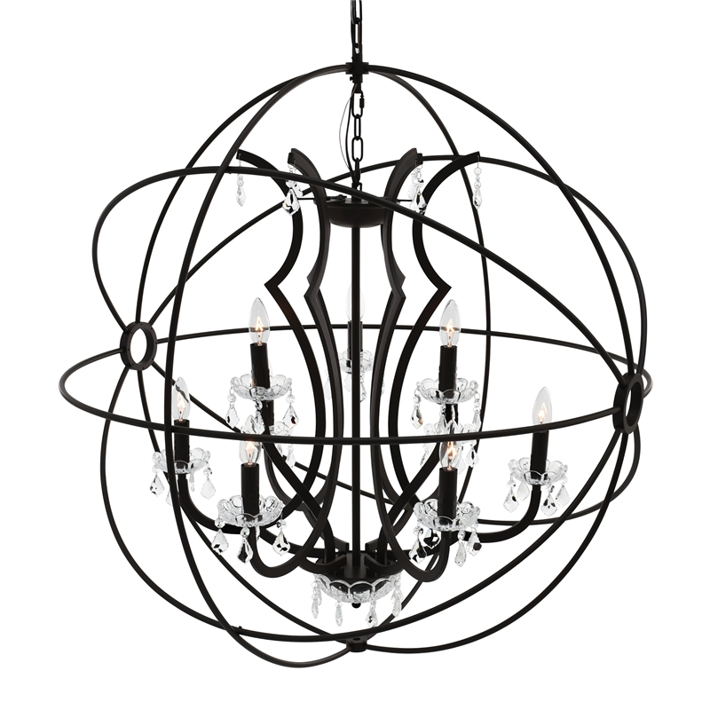 CWI Lighting Campechia 9 Light Up Farmhouse Metal Chandelier in Brown