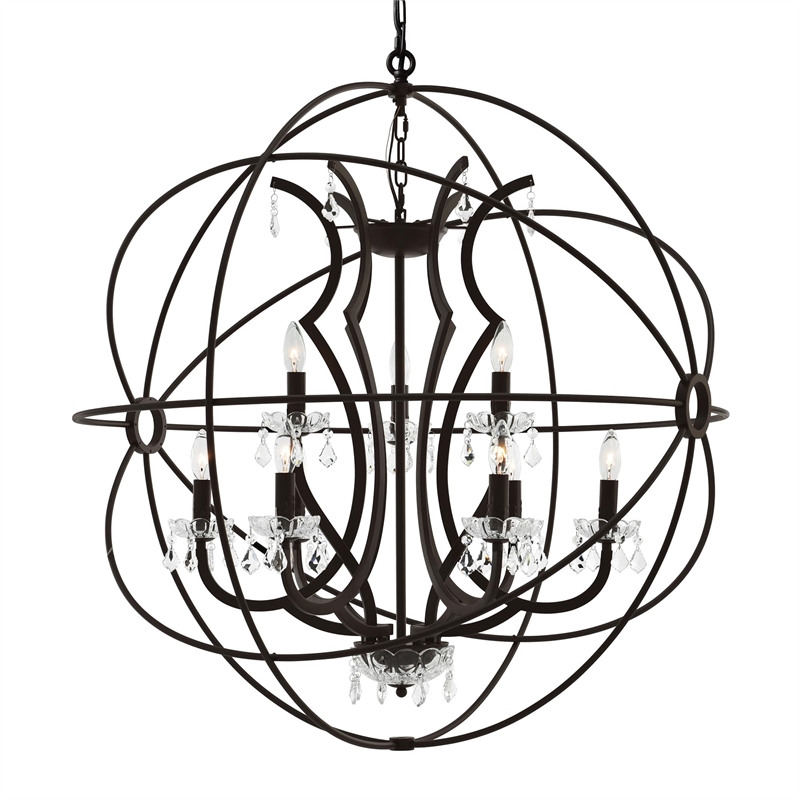CWI Lighting Campechia 9 Light Up Farmhouse Metal Chandelier in Brown