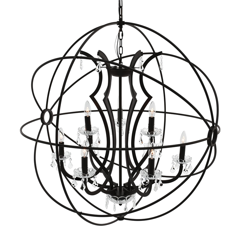 CWI Lighting Campechia 9 Light Up Farmhouse Metal Chandelier in Brown