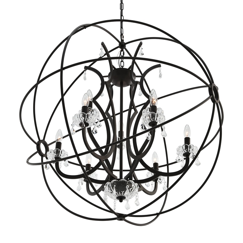 CWI Lighting Campechia 9 Light Up Farmhouse Metal Chandelier in Brown