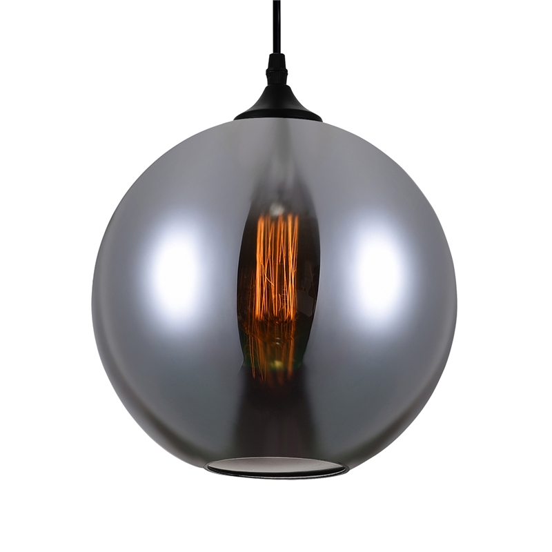 CWI Lighting Glass 1 Light Down Metal Mini Pendant in Black Smoke