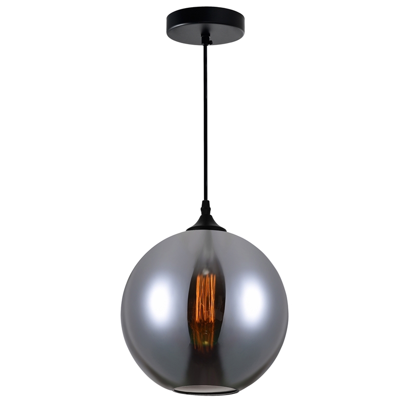 CWI Lighting Glass 1 Light Down Metal Mini Pendant in Black Smoke
