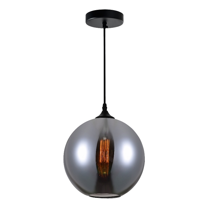 CWI Lighting Glass 1 Light Down Metal Mini Pendant in Black Smoke