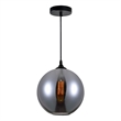 CWI Lighting Glass 1 Light Down Metal Mini Pendant in Black Smoke