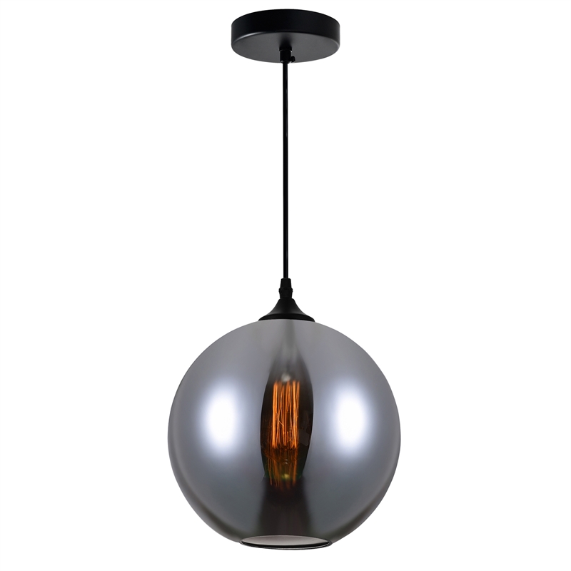 CWI Lighting Glass 1 Light Down Metal Mini Pendant in Black Smoke