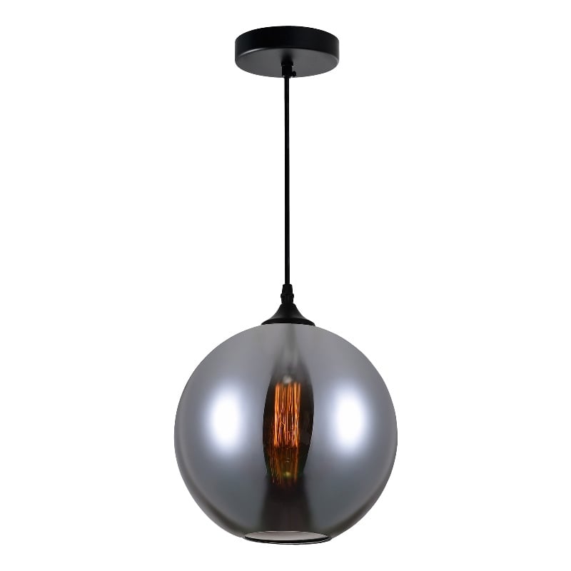 CWI Lighting Glass 1 Light Down Metal Mini Pendant in Black Smoke