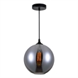 CWI Lighting Glass 1 Light Down Metal Mini Pendant in Black Smoke